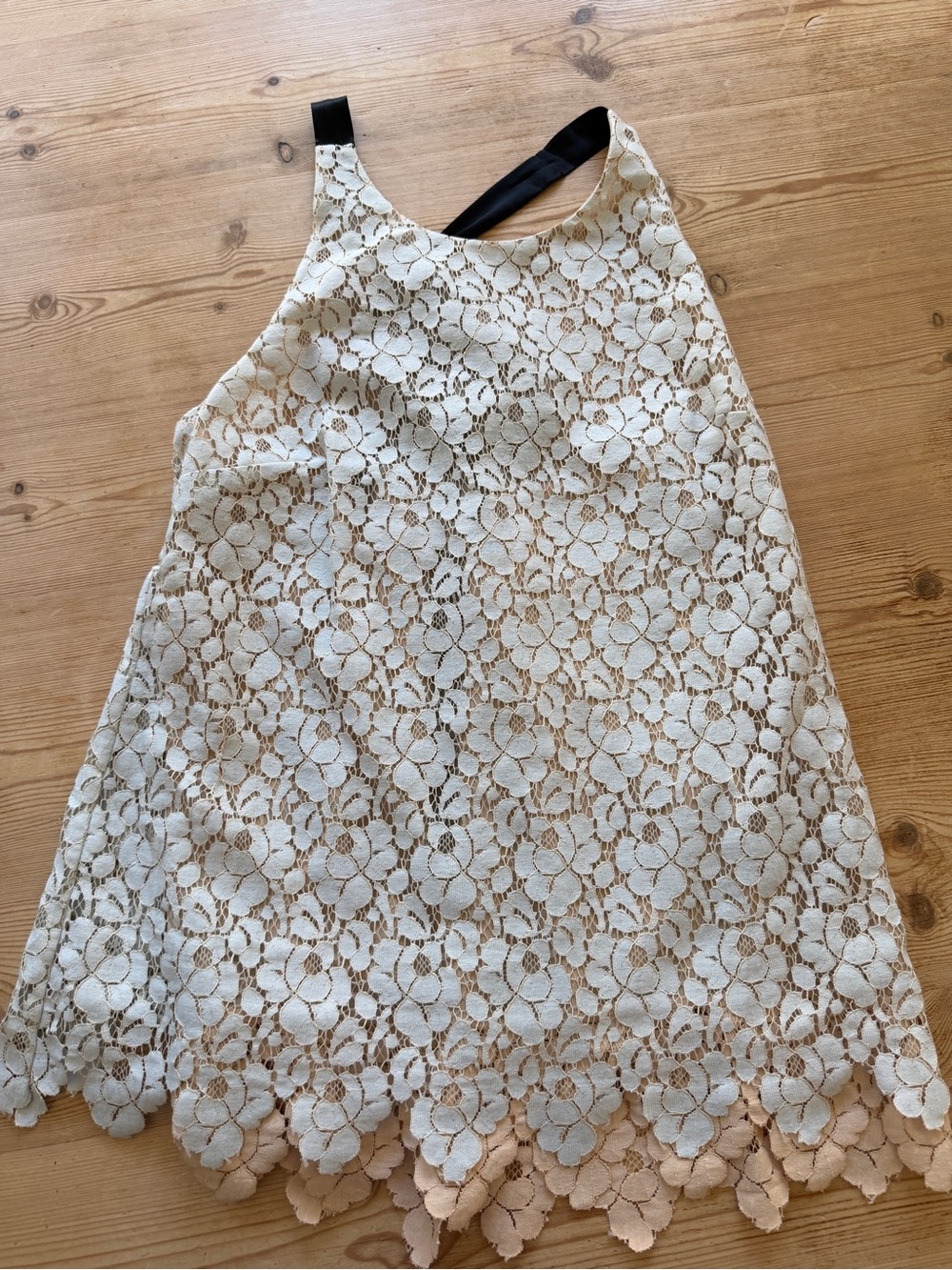 Massimo Dutti - light blue Lace halter top with black satin ribbon